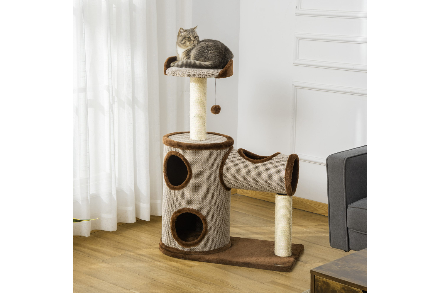 PawHut D30-411 104cm Scratching Post Cat Tree | Brown