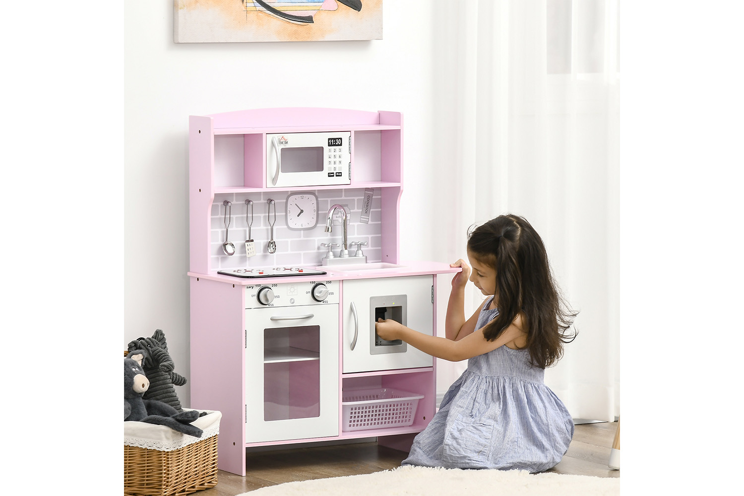 Homcom 350-135V00PK Kids Kitchen Playset | Pink