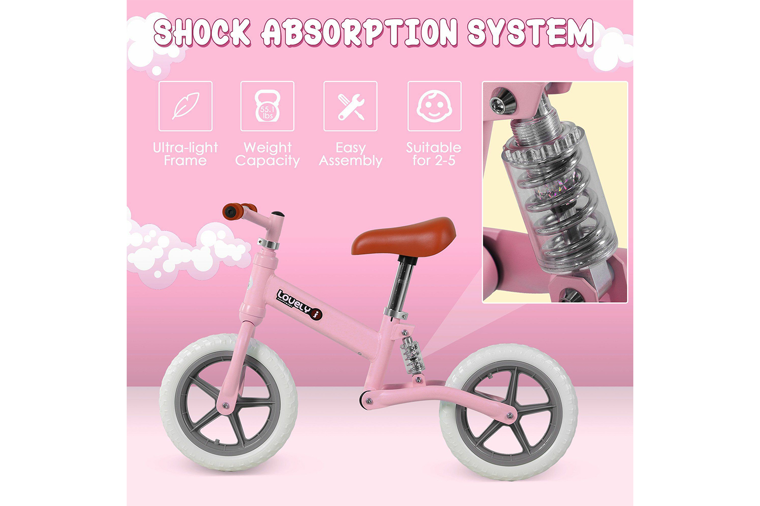 Homcom 370-090PK Kids Balance Bike | Pink