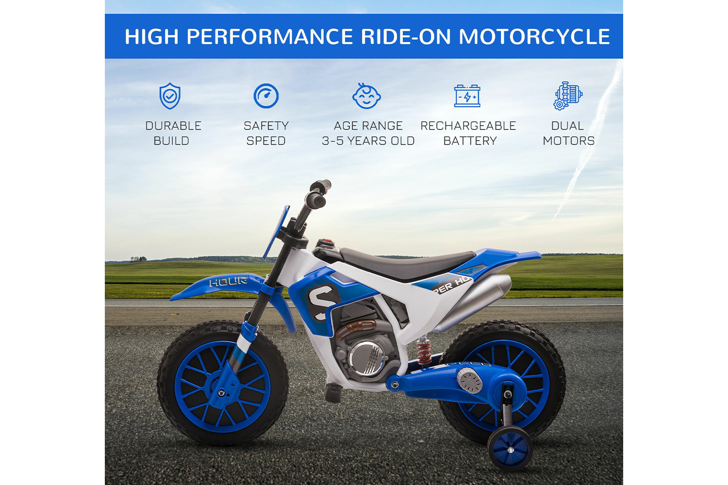 Homcom 370-165V70BU Electric Ride-on Motorcycle | Blue
