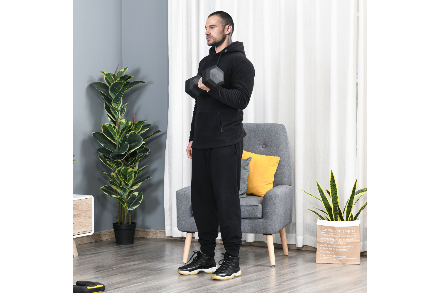 Homcom A91-021V01Single Rubber Fitness Hand Dumbbell | 15KG | Black