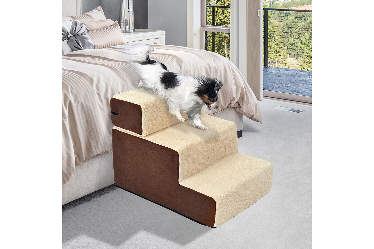 PawHut D06-004 Domestic Pets Deluxe Sponge 3-Step Staircase | Beige