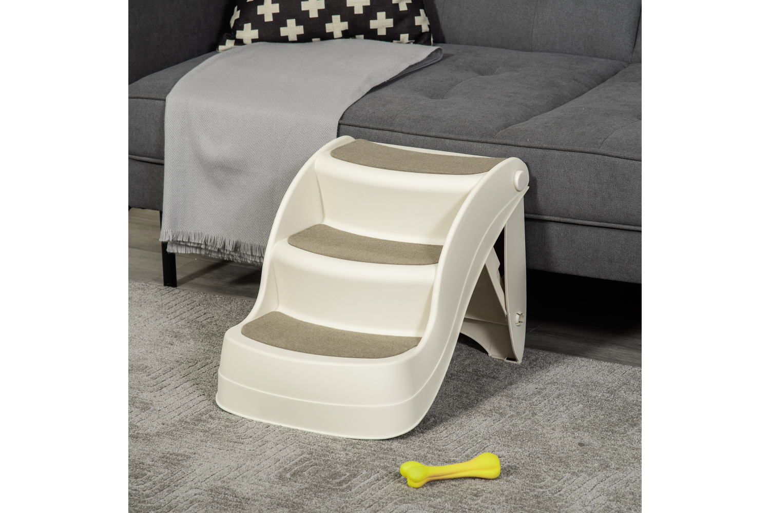 PawHut D06-050V01CW Foldable Pet Stairs with Non-slip Mats | Cream