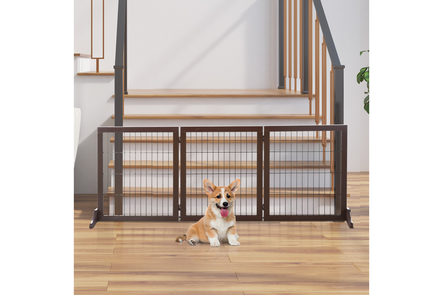 Pawhut D06-080 Indoor Foldable 3 Panel Dog Safety Gate | Brown