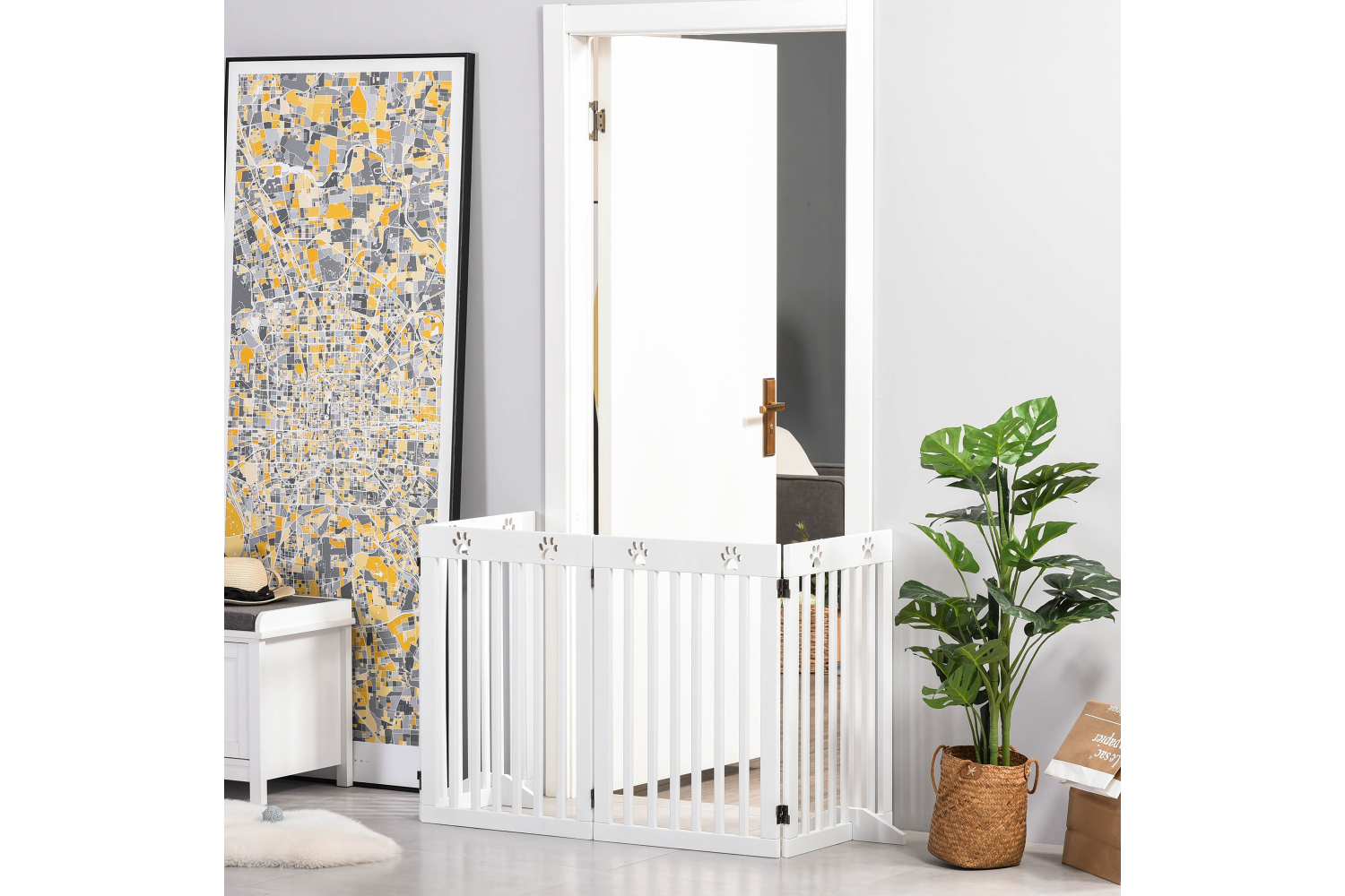 Pawhut D06-085 Foldable Freestanding Dog Safety Barrier with Support Feet | White