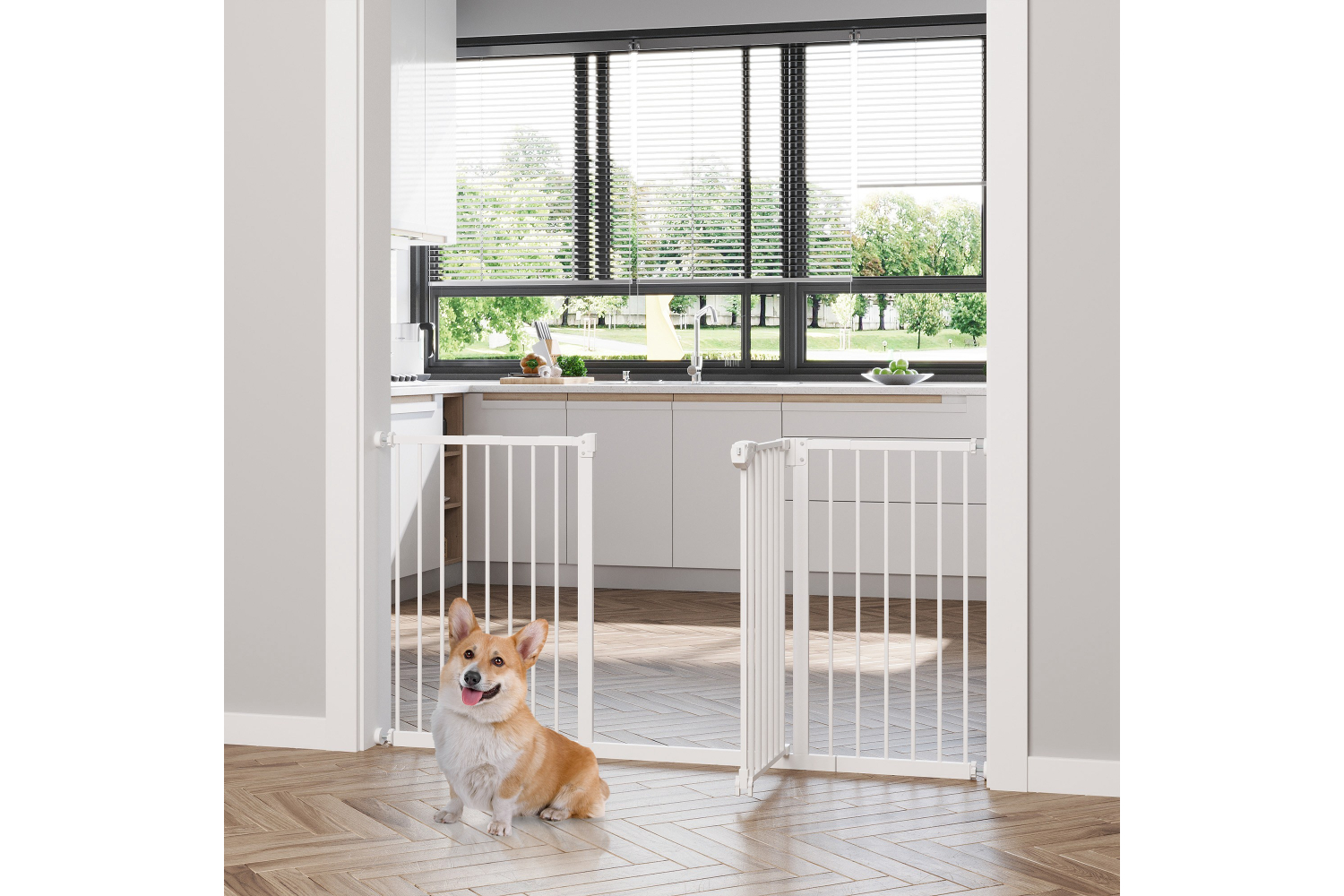 PawHut D06-096WT Pressure Fit Adjustable Pets Barrier | White