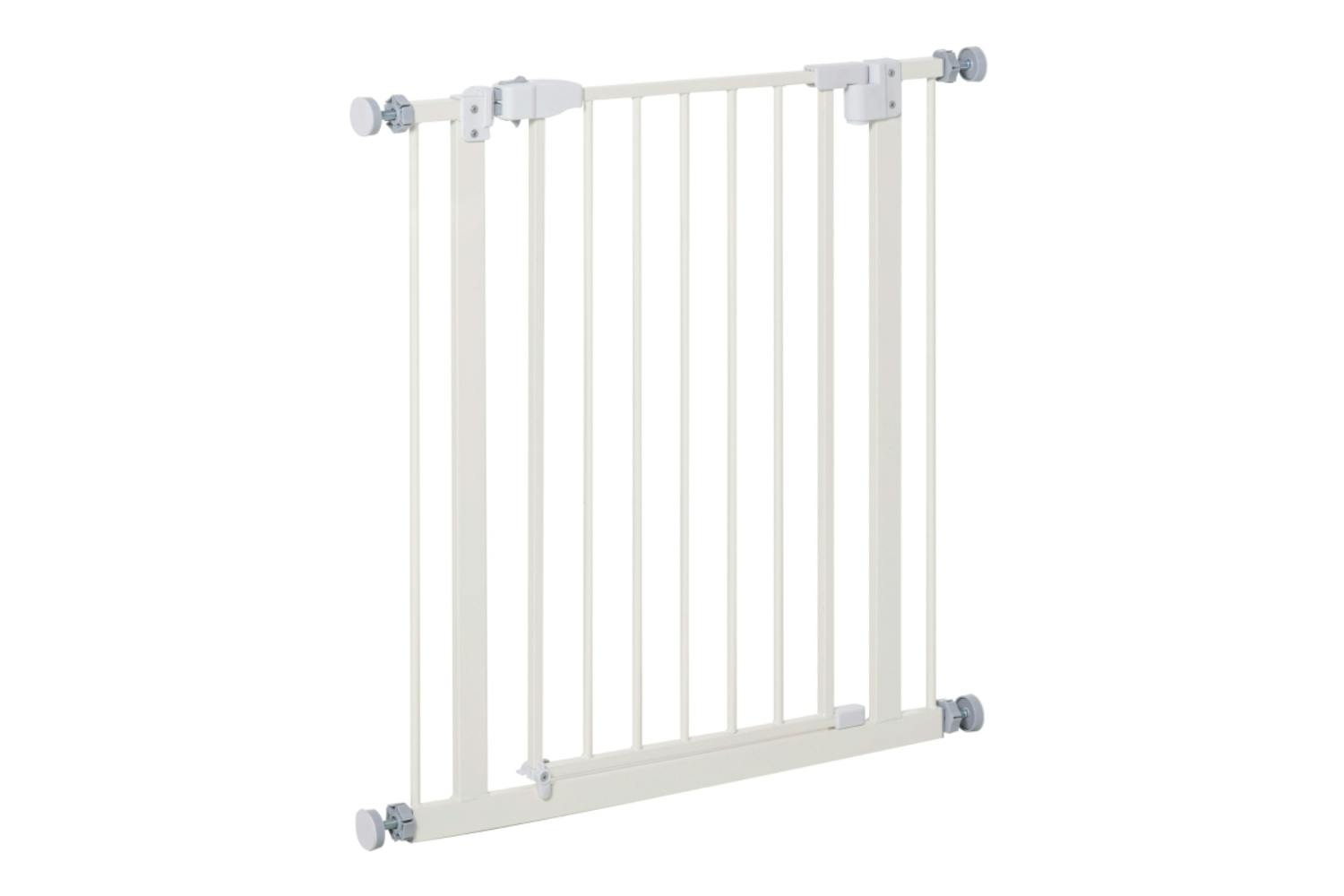 PawHut D06-097 Pressure Fitted Pet Safety Gate with Auto Close Double Lock | White