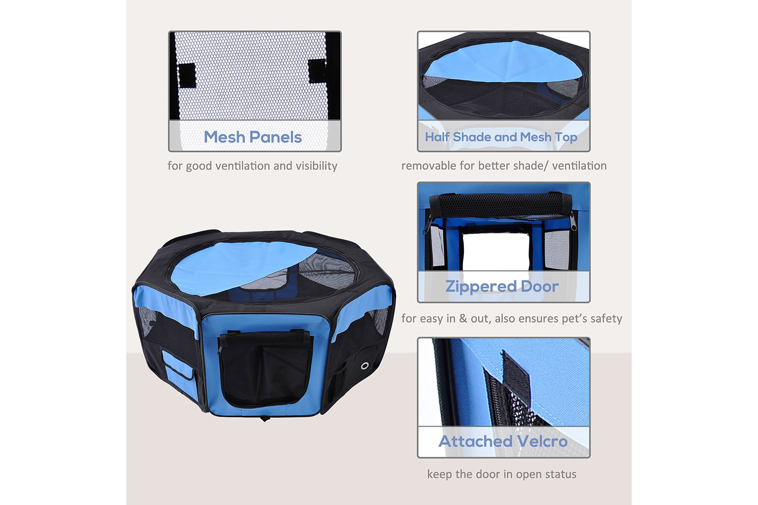 PawHut D1-0109 Breathable Pet Playpen | Blue & Black