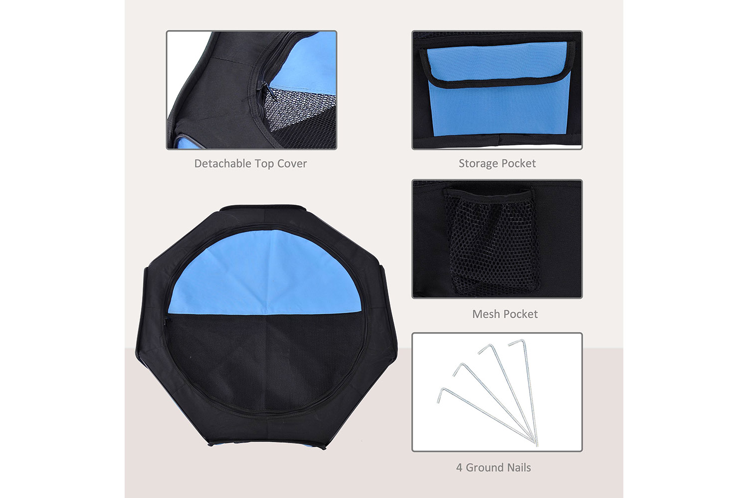 PawHut D1-0109 Breathable Pet Playpen | Blue & Black