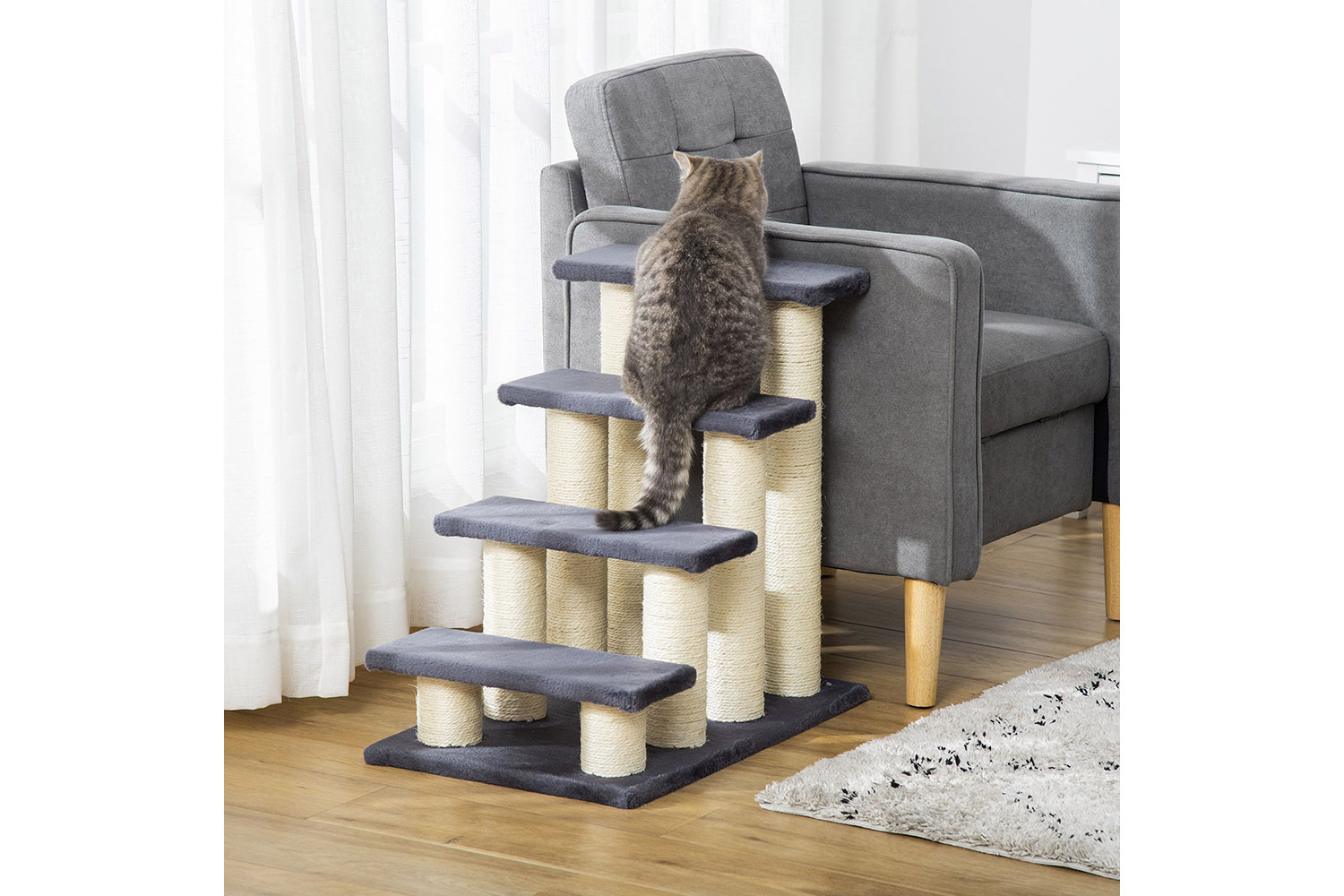 PawHut D30-067 4 Step Pet Stair | Grey