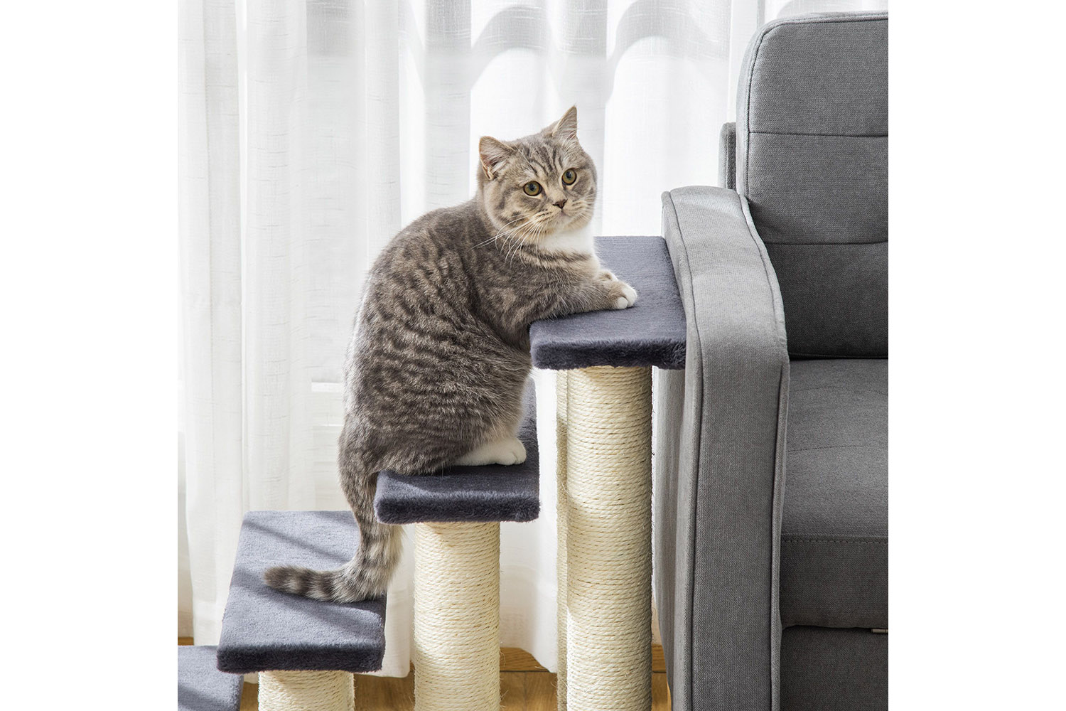 PawHut D30-067 4 Step Pet Stair | Grey