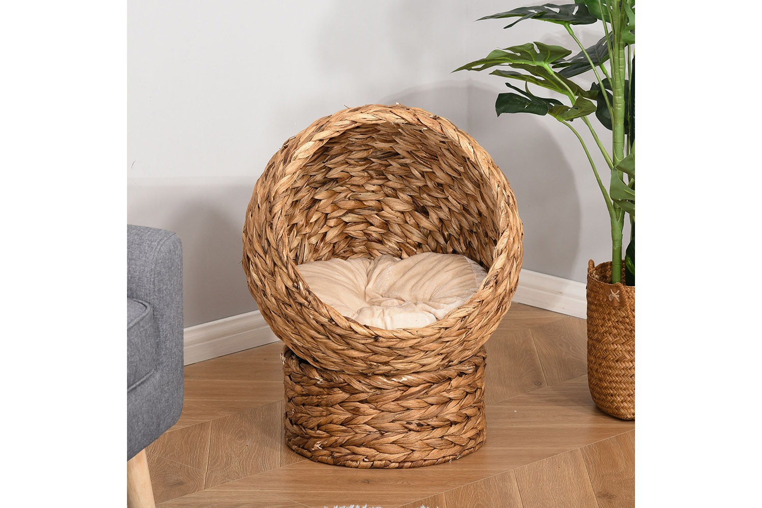 PawHut D30-104 Rattan Cat House | Natural Brown/Beige