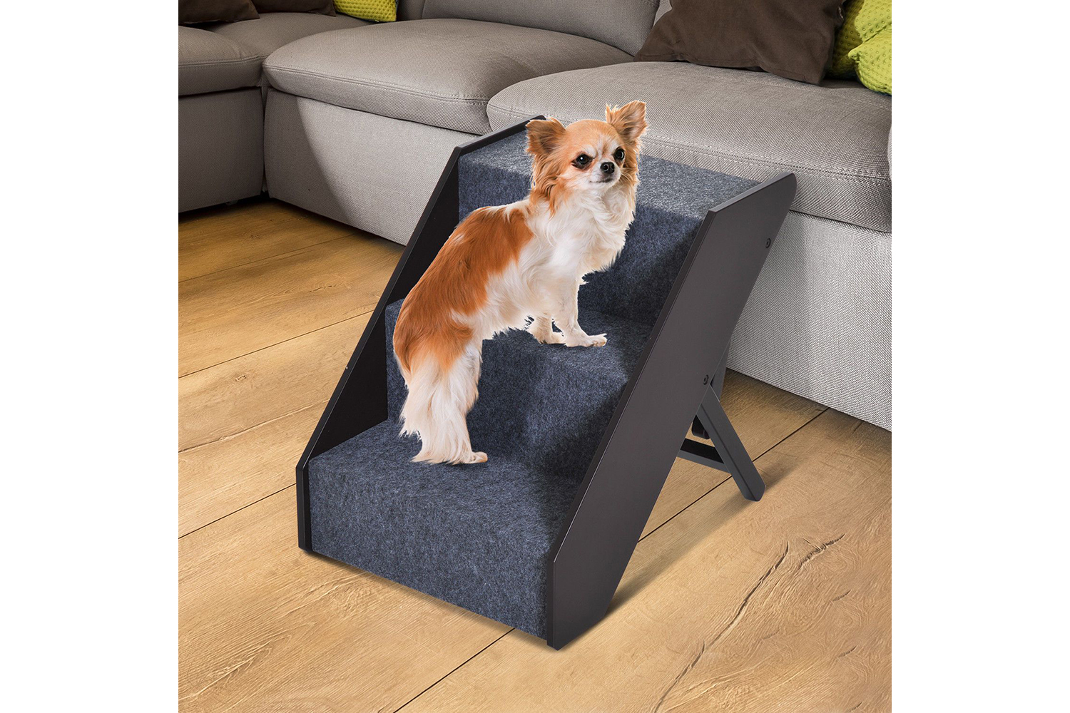 PawHut D30-145 Pet Stair | Dark Brown & Grey