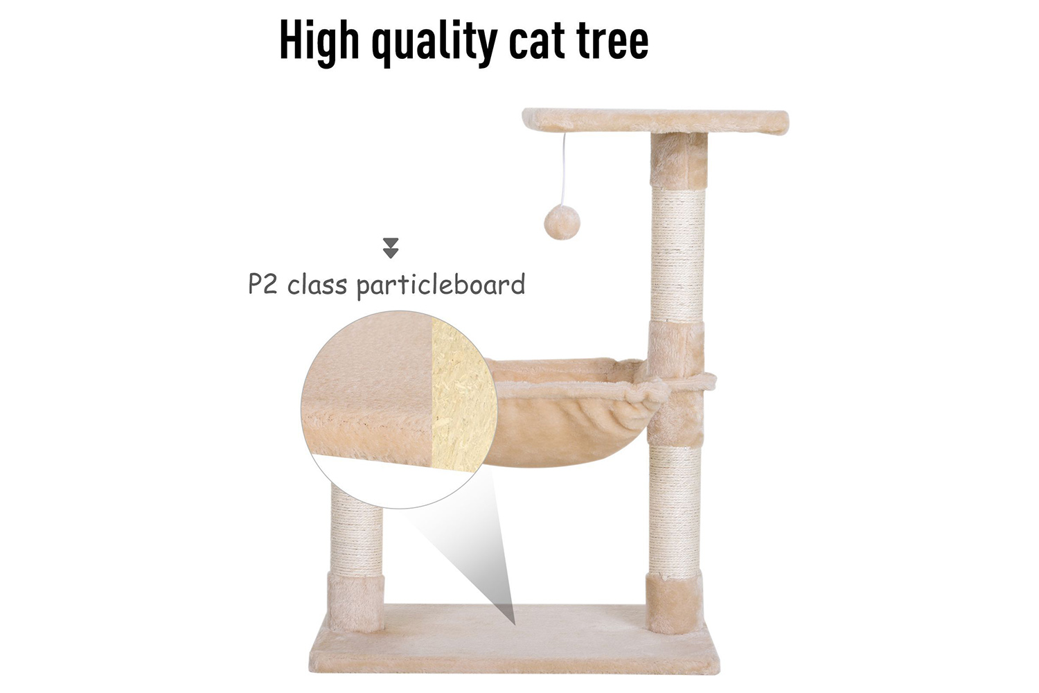 PawHut D30-215 Cat Tree Scratching Post | Beige
