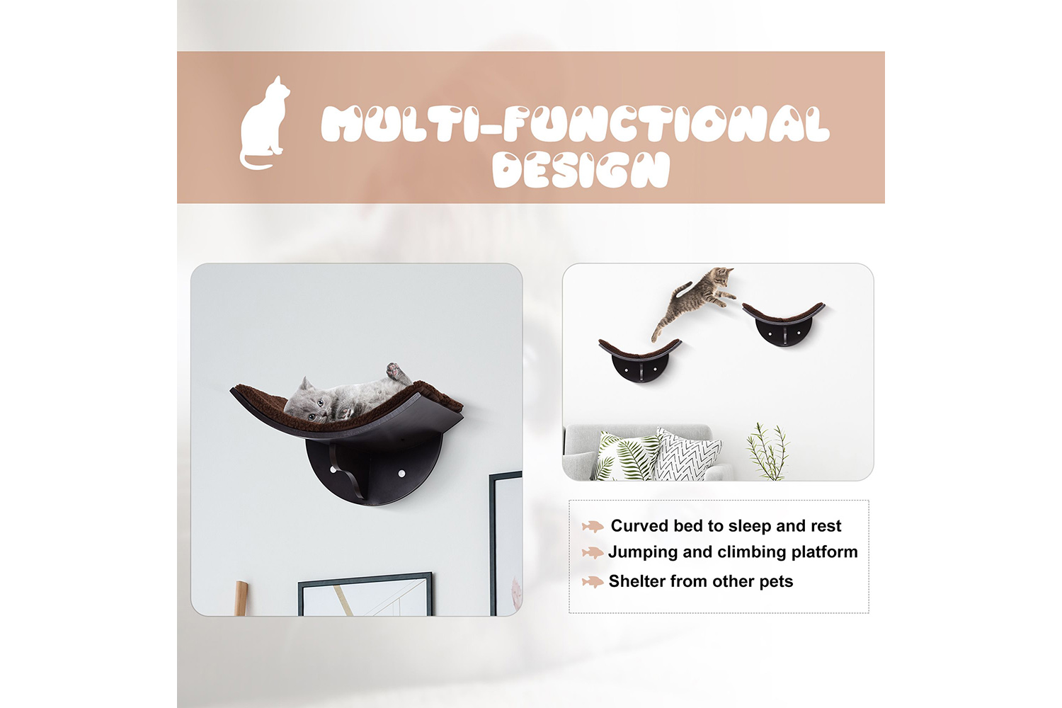 PawHut D30-224 Cat Shelf | Brown