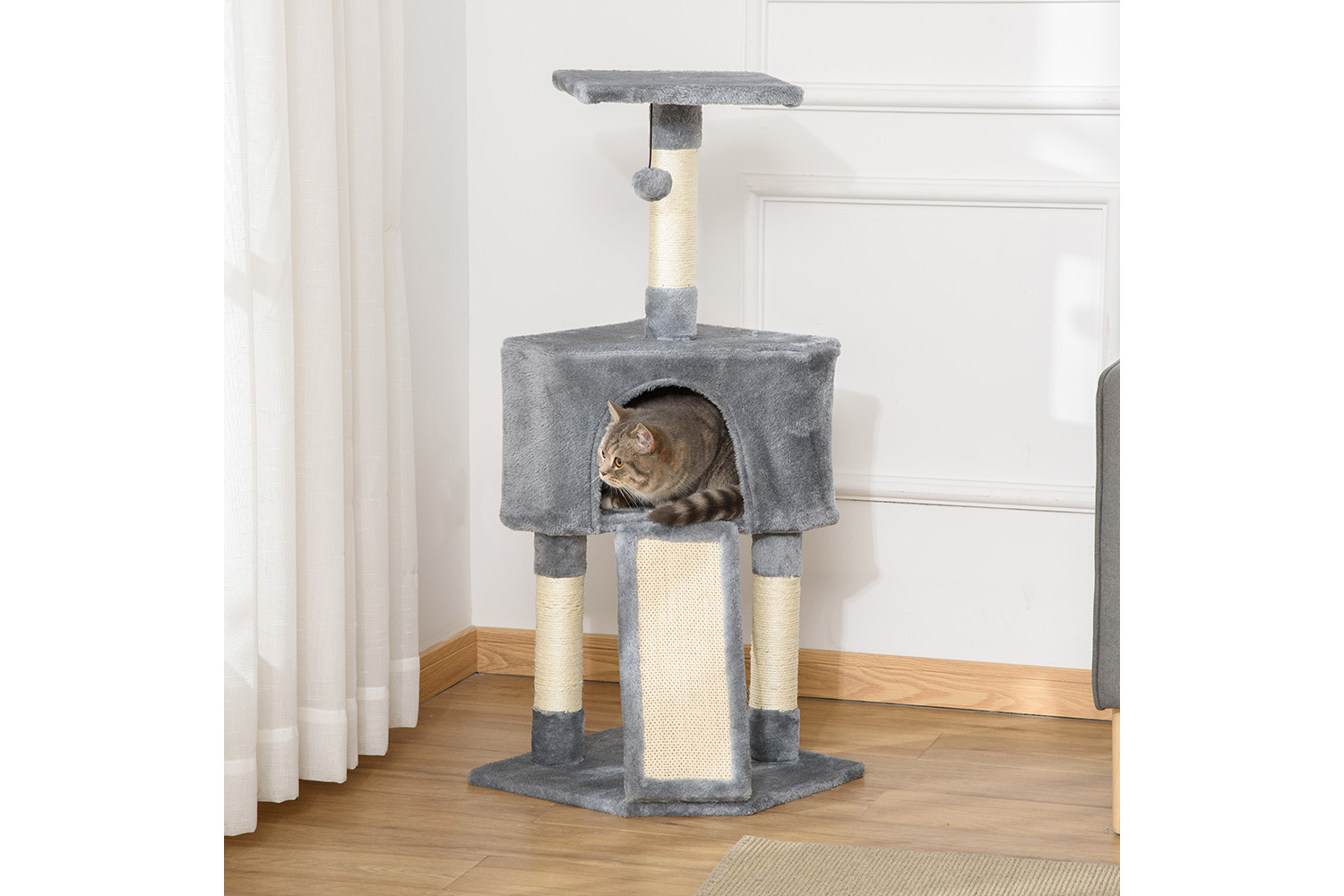 Pawhut D30-253GY Cat Tree Scratching Post for Kitty | Grey