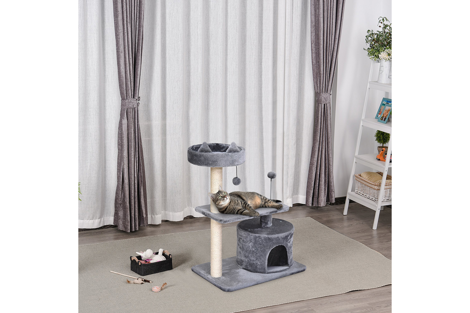 Pawhut D30-258GY 81cm Cat Tree Scratching Post for Kitty | Grey