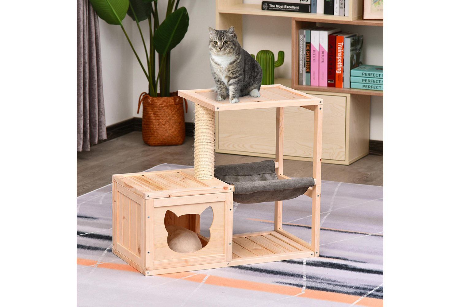 Pawhut D30-263 Mult-level Cat Tree Scratcher Wooden Kittiy House