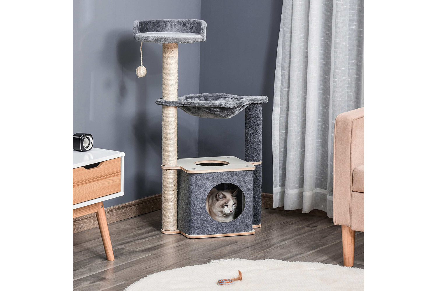 Pawhut D30-359 Cat Tree Scratching Post for Kitty with Removable Felt