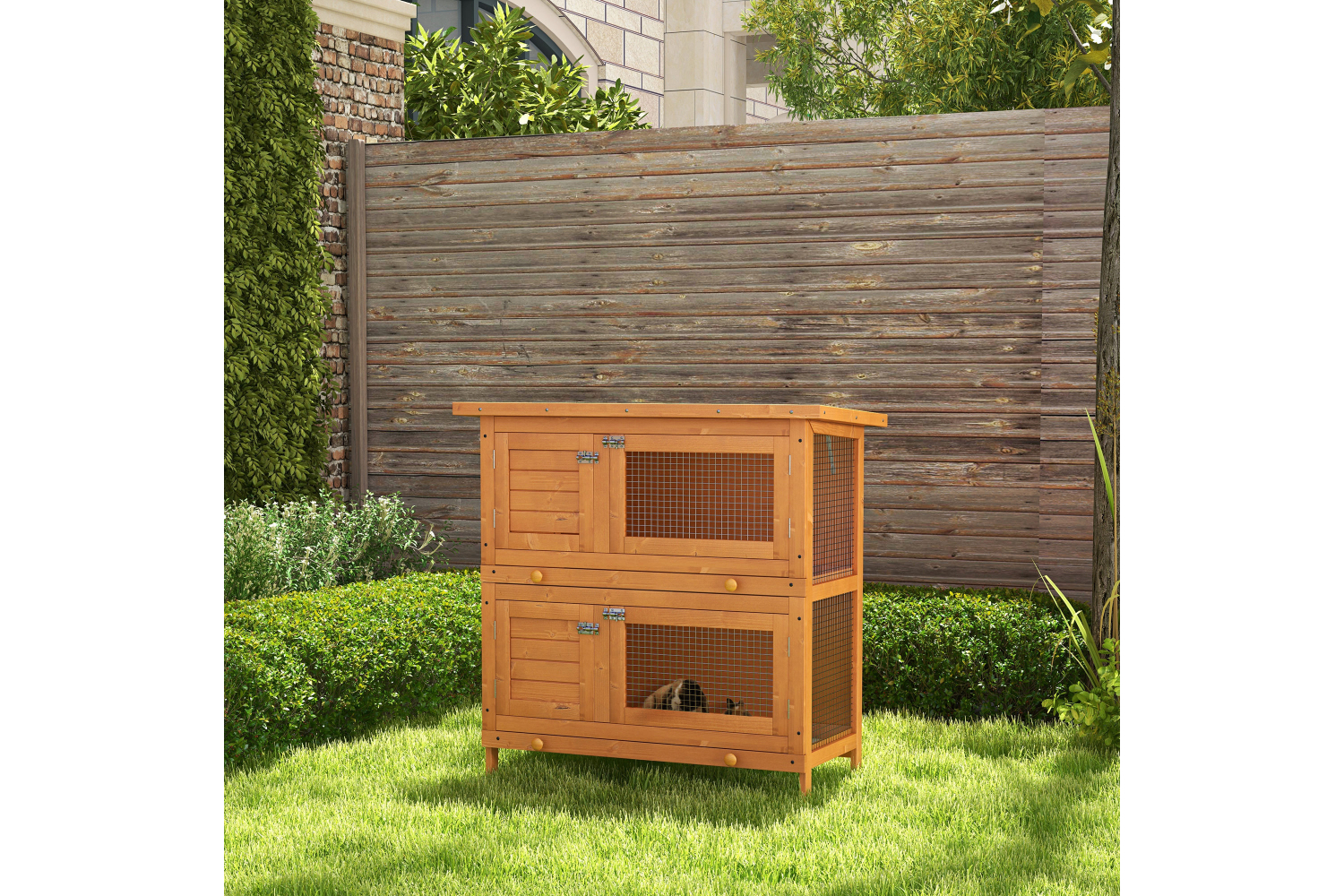 PawHut D51-069 2 Tiers Rabbit Hutch |  90cm