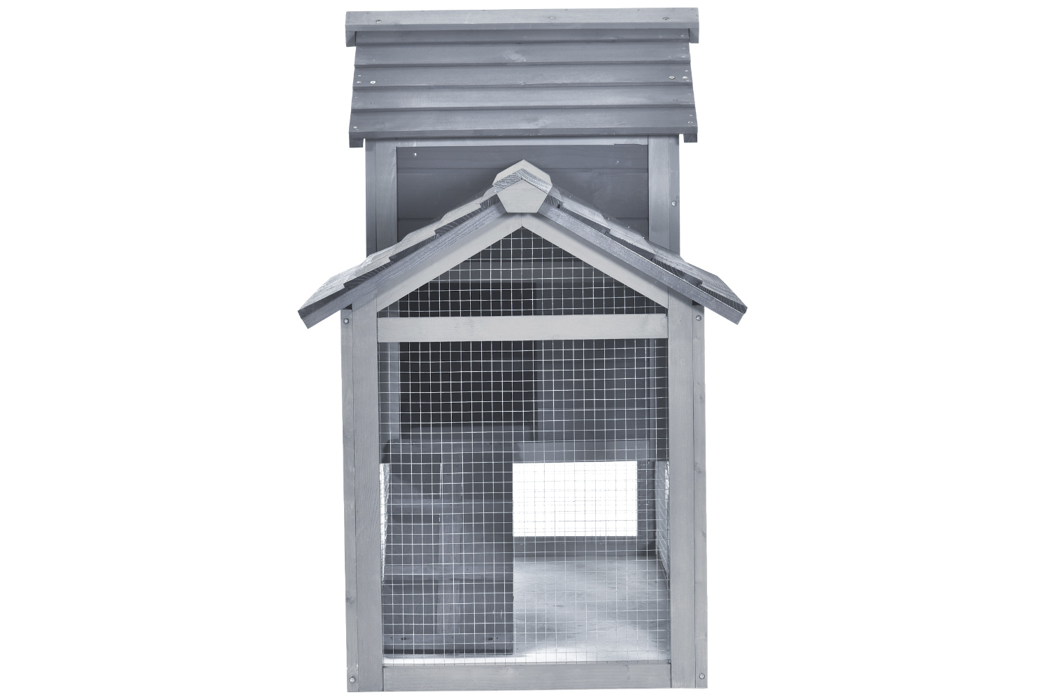 PawHut D51-108GY Chicken's 2-Tier Fir Wood Hutch | Grey
