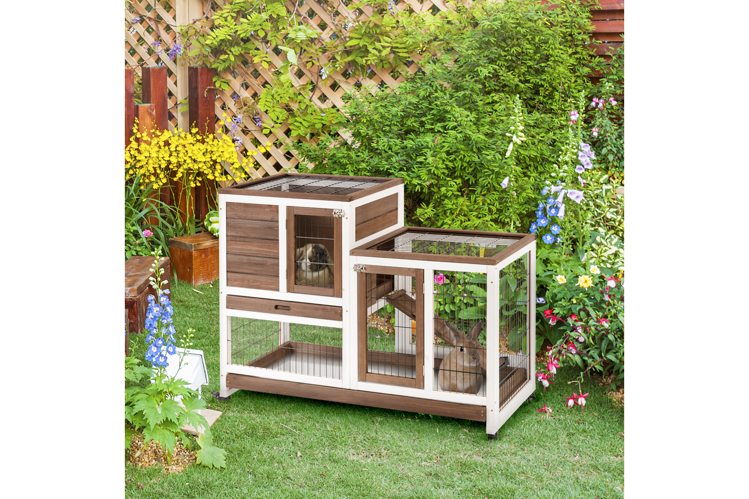 PawHut D51-125BN Wooden Indoor Rabbit Hutch | Brown