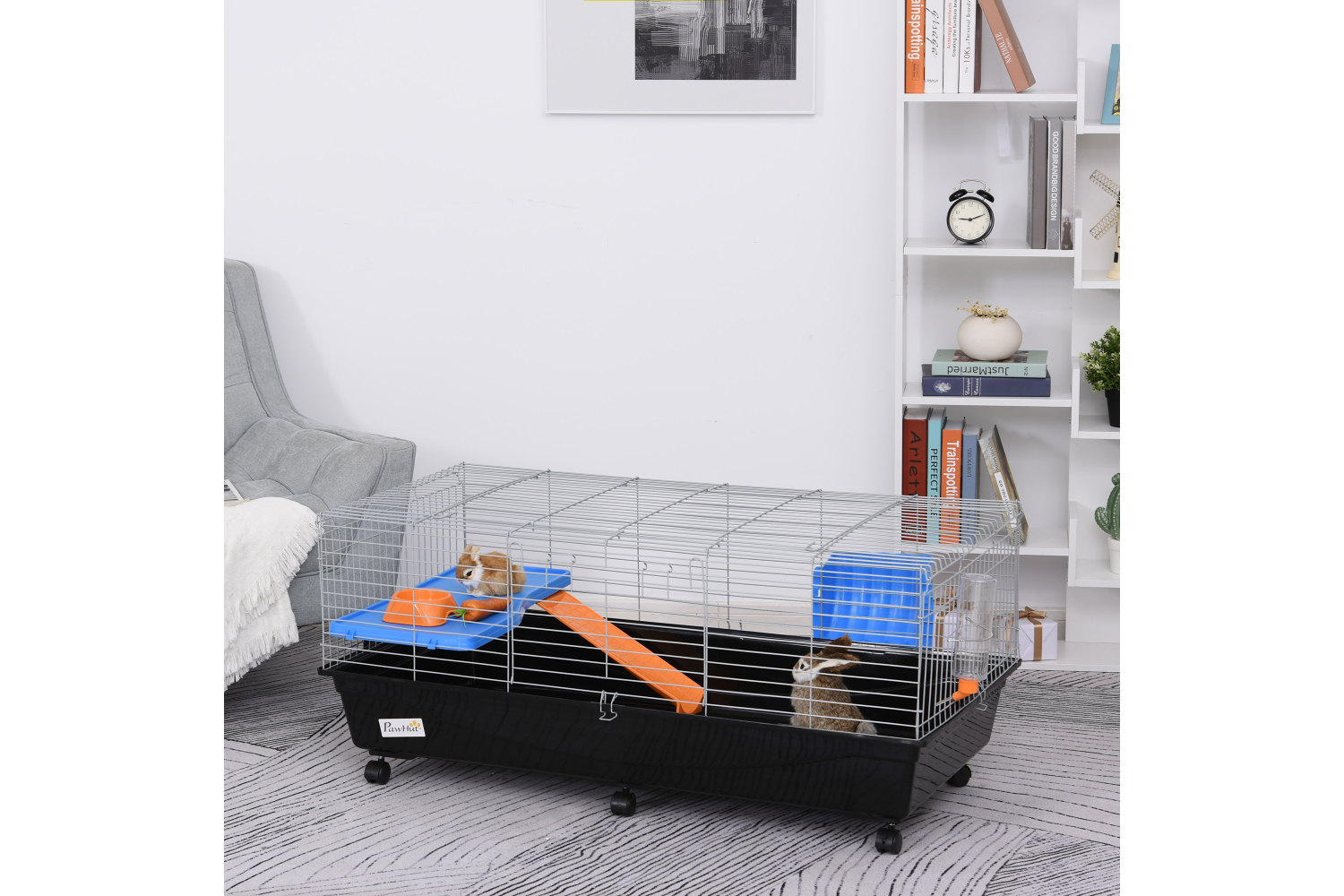 PawHut D51-154V01BK 2-Tier Small Animal Cage | Blue/Orange