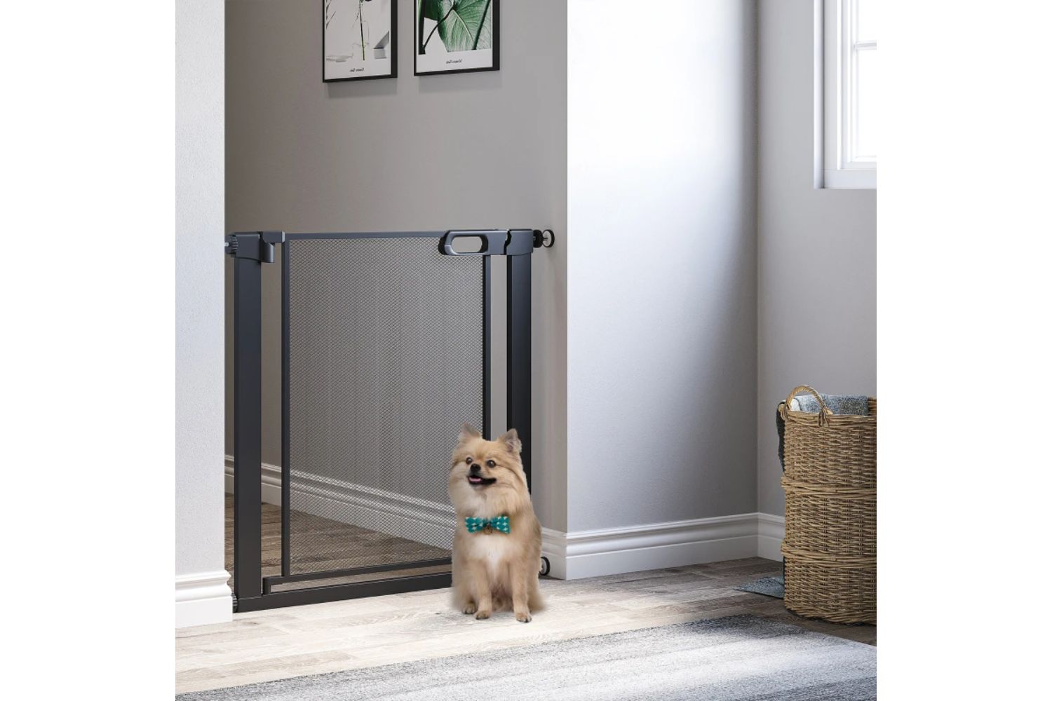 PawHut Dog Safety Gate with Automatic Closing Door | Black