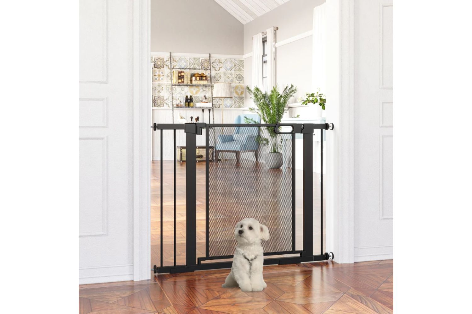 PawHut D06-144V01BK Pressure Adjustable Fit Safety Gate | Black