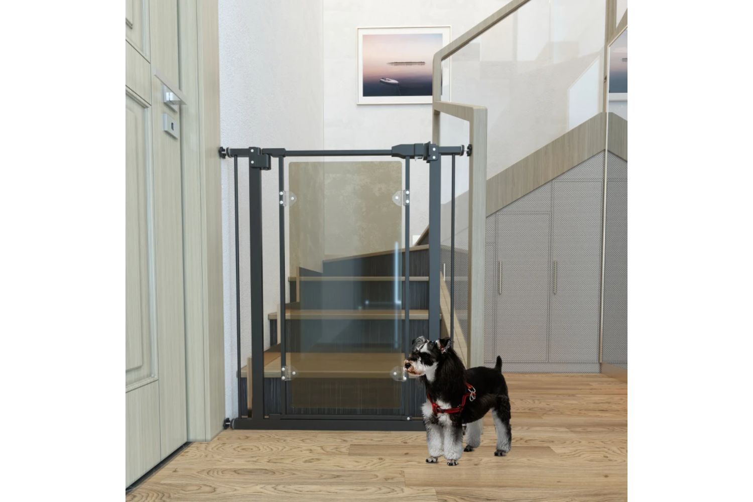 Pawhut D06-147BK Pressure Fit Pet Safety Gate with Double Locking & Auto-Close | Black