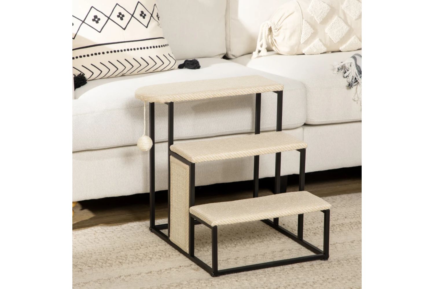 PawHut D06-156V00CW Three-Step Pet Stairs | Cream