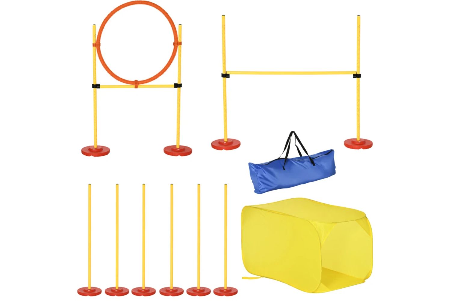 PawHut D07-024 Dogs 4-Obstacle ABS Agility Training Set | Yellow/Red