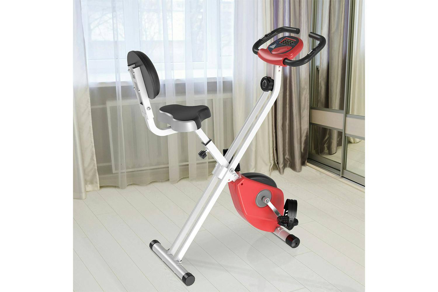 Homcom A90-192RD Steel Manual Resistance Exercise Bike with LCD Monitor | Red