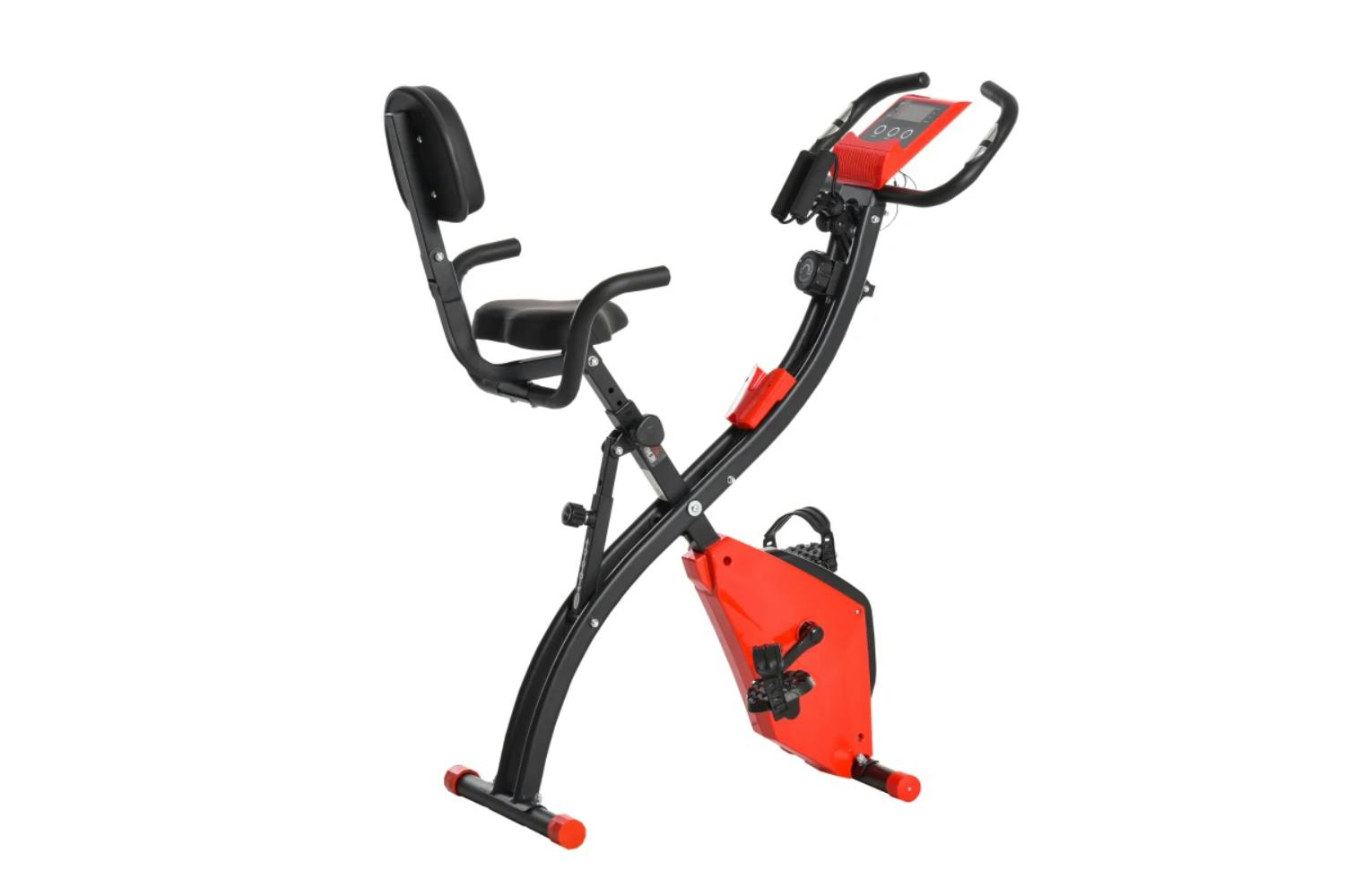 Homcom A90-196RD 2-in-1 Foldable Exercise Bike with Pulse Sensor LCD Display | Red