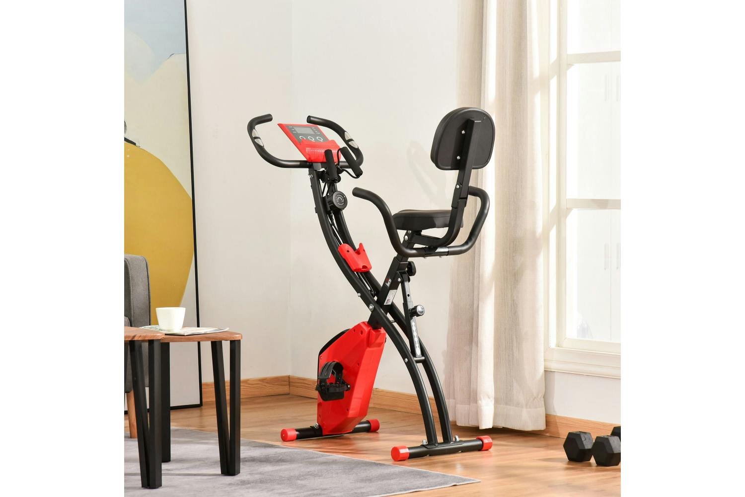 Homcom A90-196RD 2-in-1 Foldable Exercise Bike with Pulse Sensor LCD Display | Red