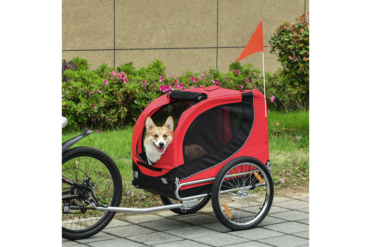 PawHut B4-0003-007 Folding Bicycle Pet Trailer with Removable Cover | Black/Red