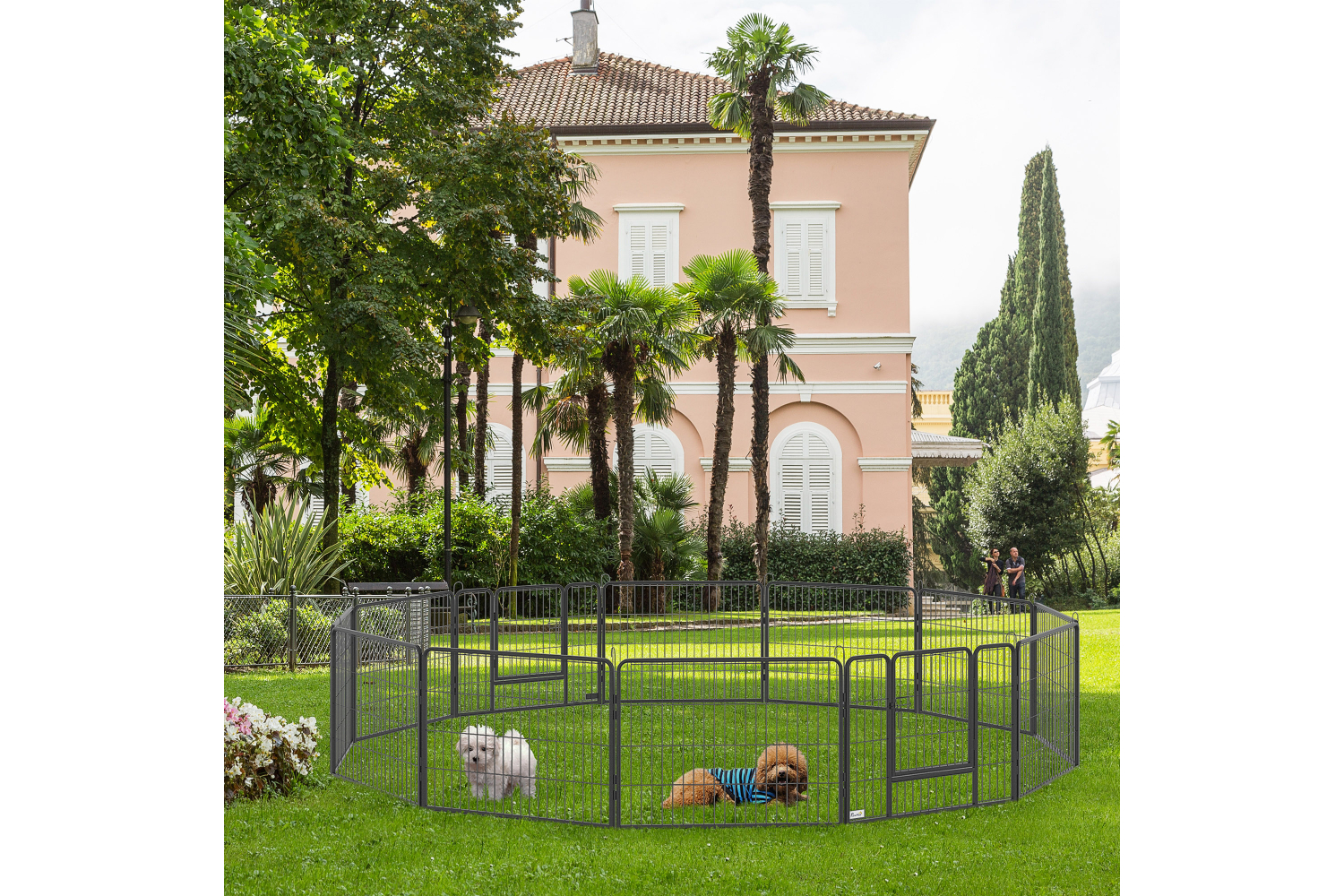 PawHut D06-141 12 Panels Foldable Heavy Duty Pet Playpen | Black,Silver