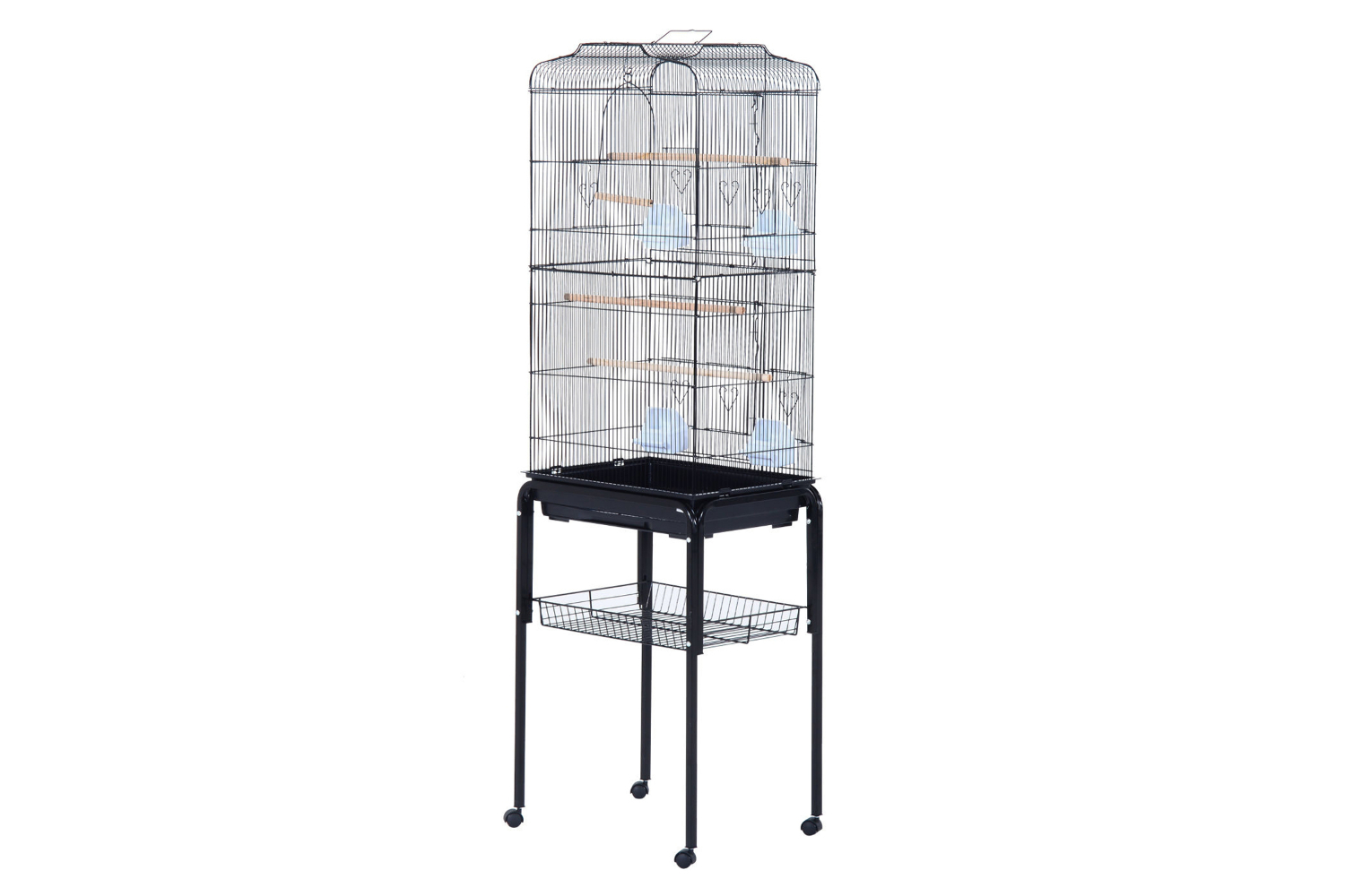 PawHut D10-019BK Metal Bird Cage with Removable Wheels Stand | Black