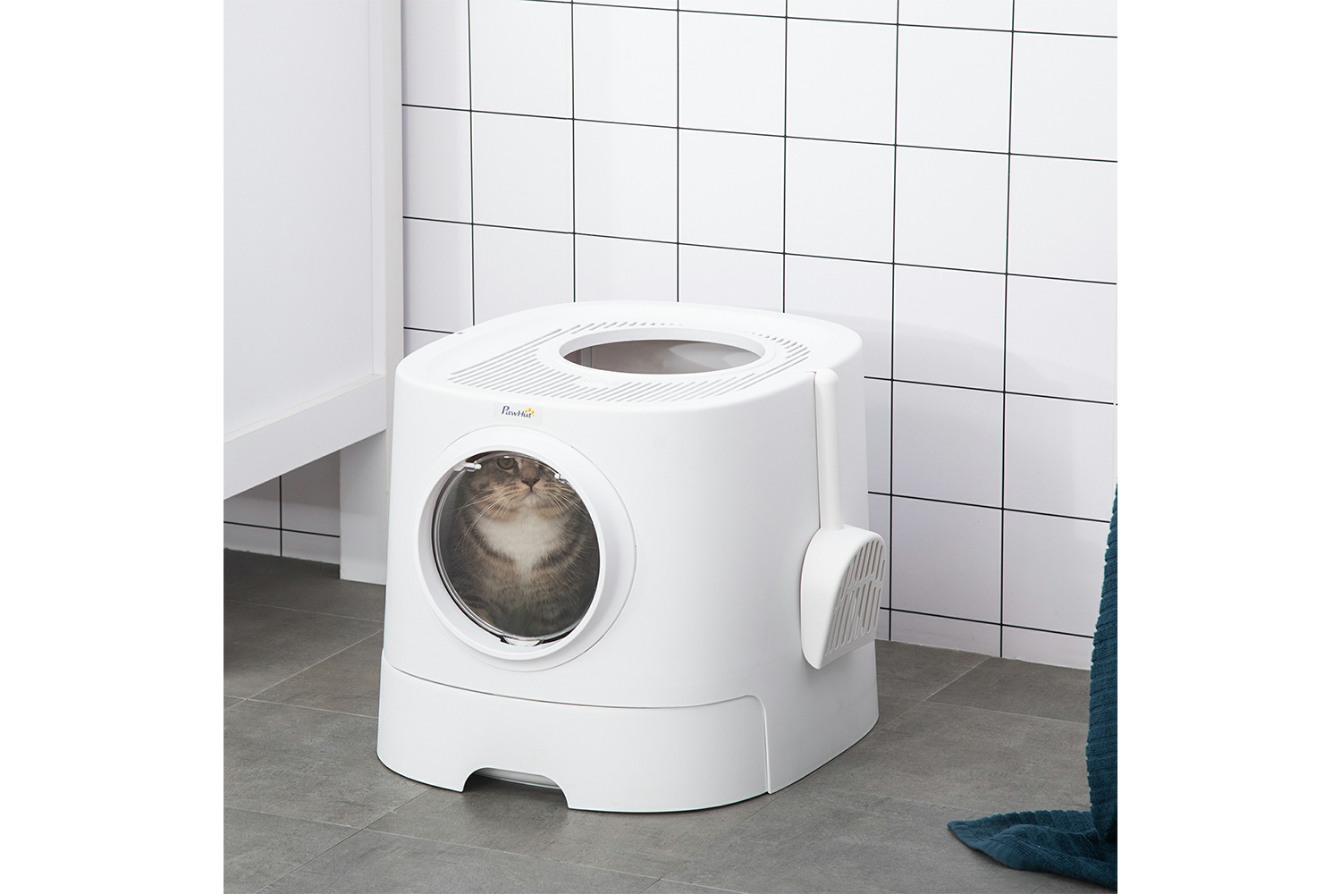 PawHut D31-048 Portable Cat Litter Tray Box | White