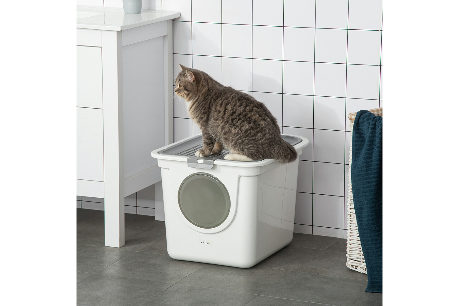 PawHut D31-049 Cat Litter Tray Box | White