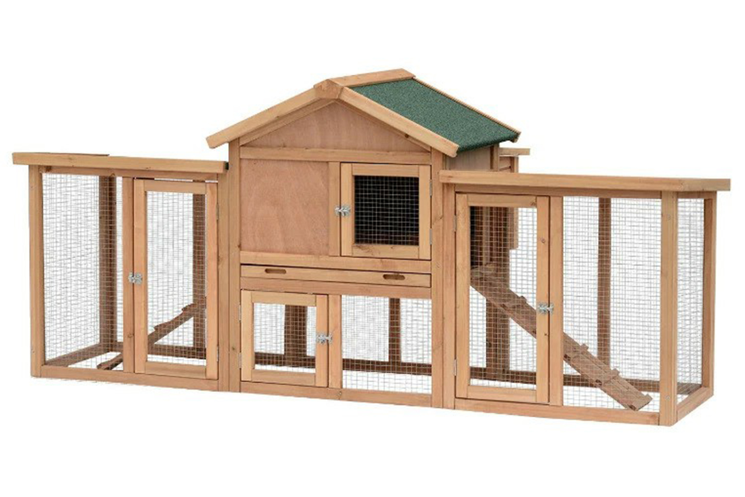 PawHut D51-050 Wooden Backyard Hen Cage House with Nesting Box Run