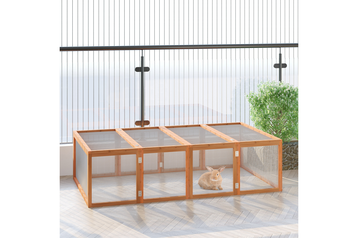 PawHut D51-090 Rabbit Hutch with Mesh Wire | Wood