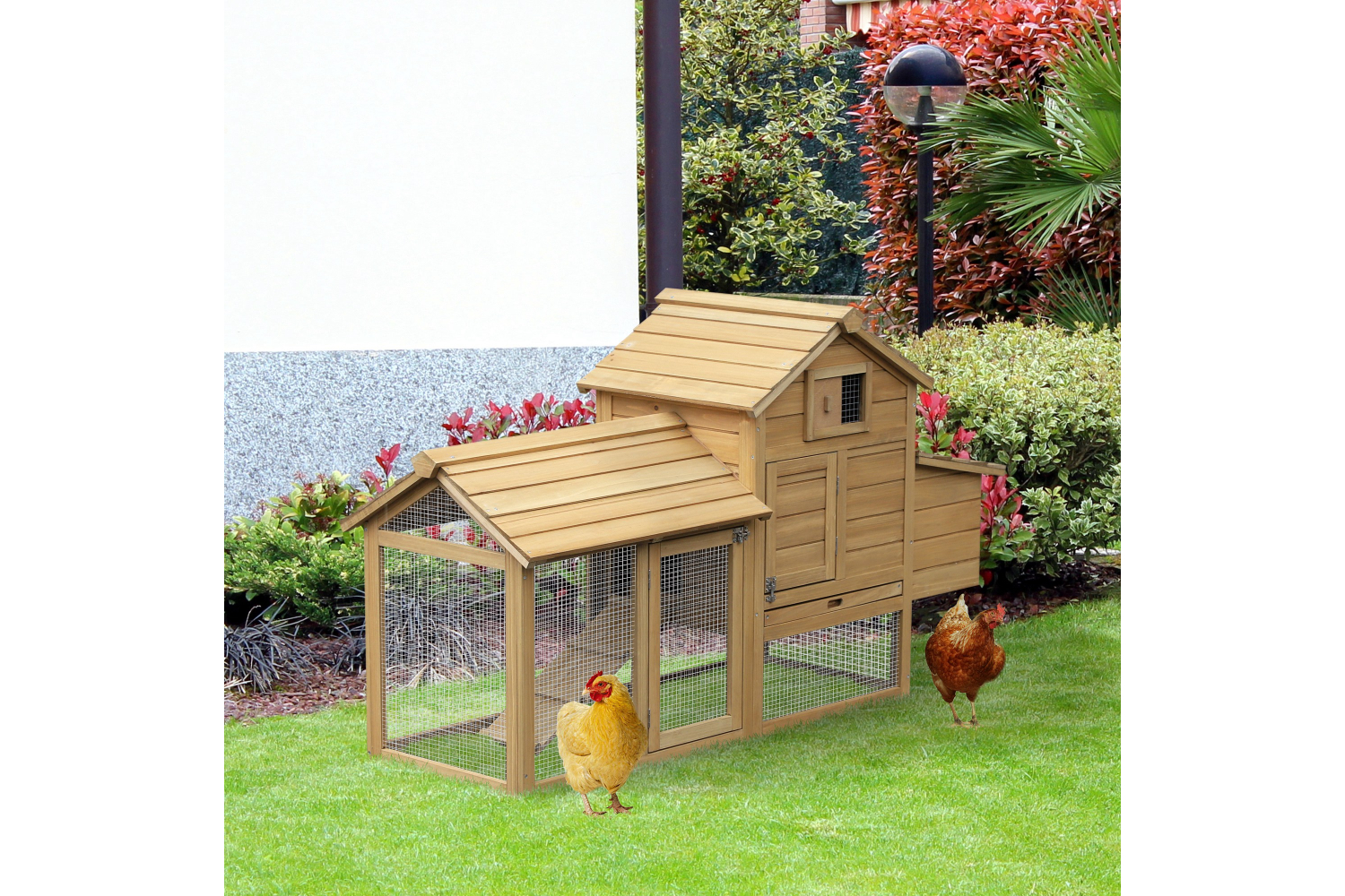 PawHut D51-108 Large Chicken Coop Hen Cage with Outdoor Run