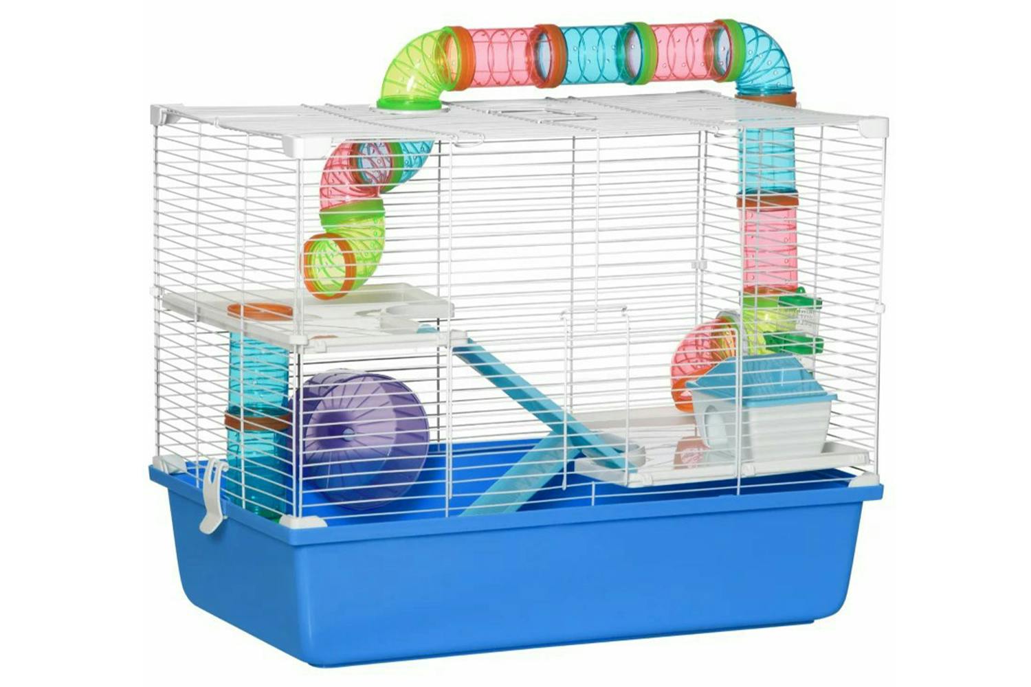 6 Pièces Pvc Pour Double Cage Couche Jouet Bleu Villa Pet Hamster Rat  Maison Nain Lit[x2289]