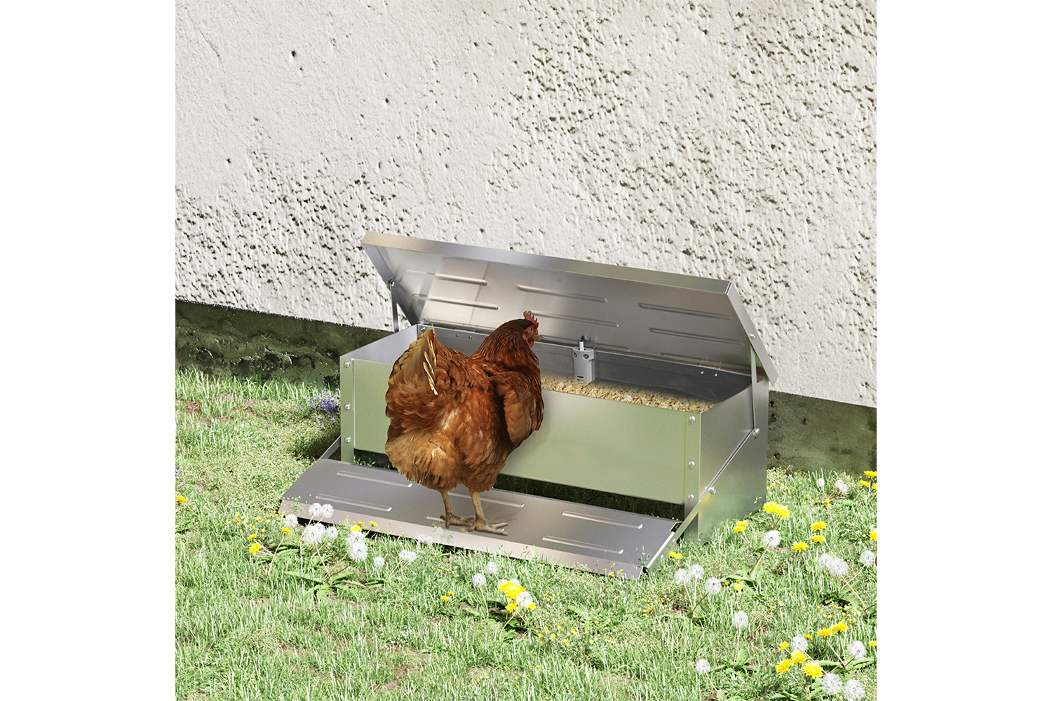 PawHut D51-238 Automatic Chicken Feeder with Self Opening Treadle & Lid | Sliver