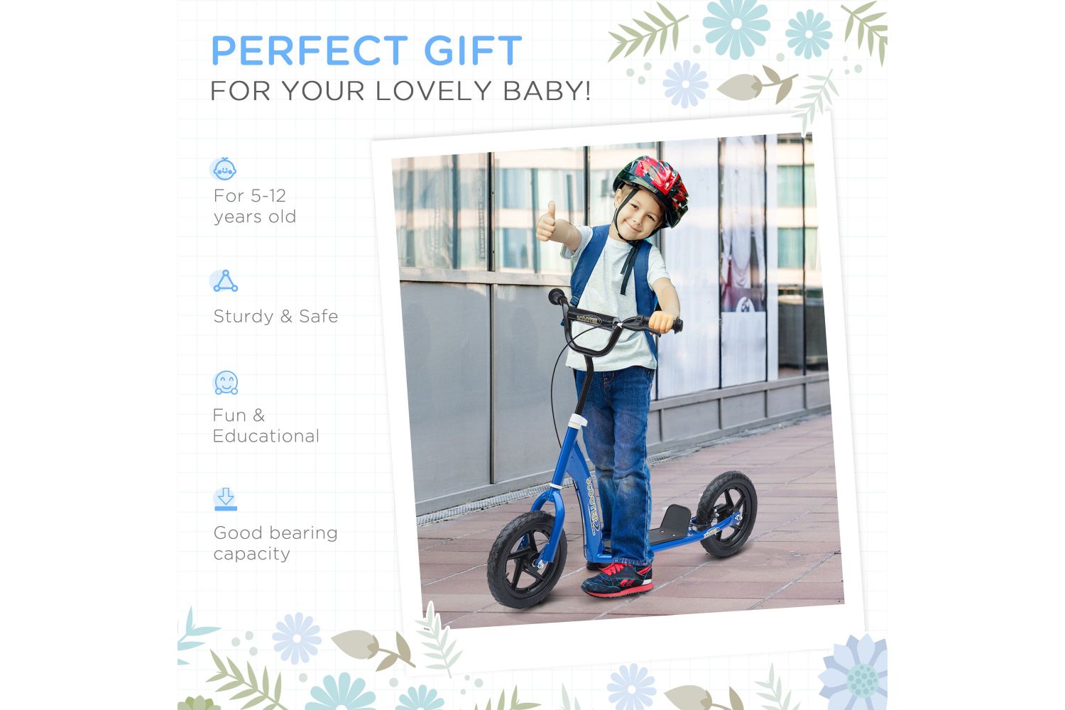 Homcom 371-027BU Kids Kick Scooter | Blue