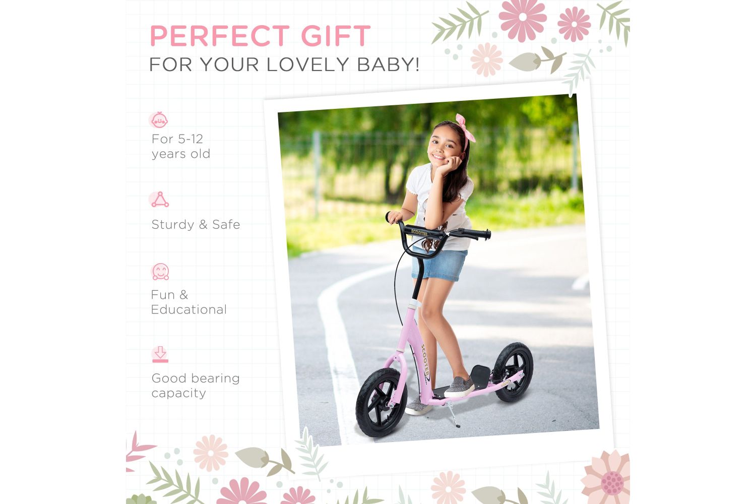 Homcom 371-027PK Kids Bicycle Scooter | Pink