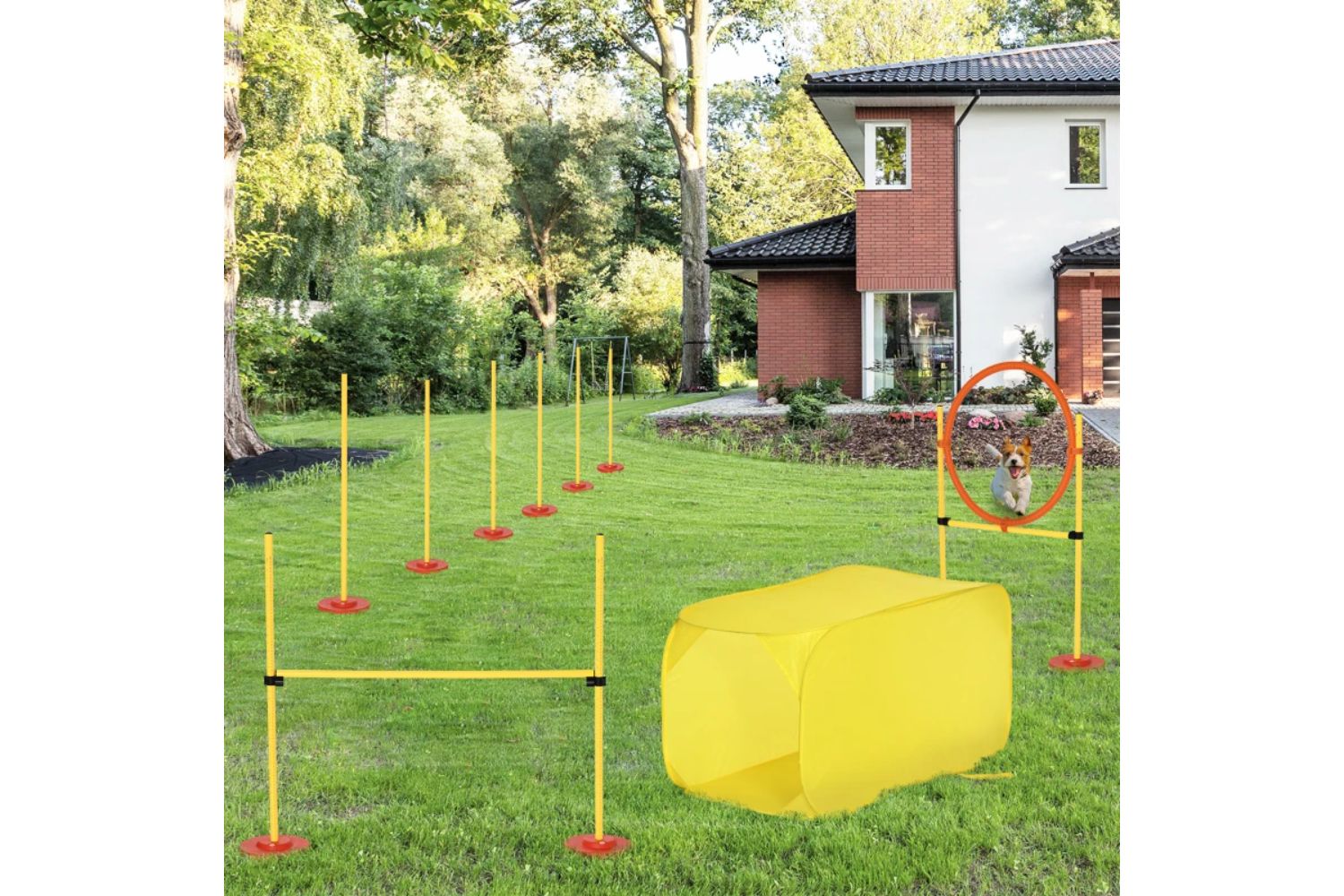 PawHut D07-024 Dogs 4-Obstacle ABS Agility Training Set | Yellow/Red