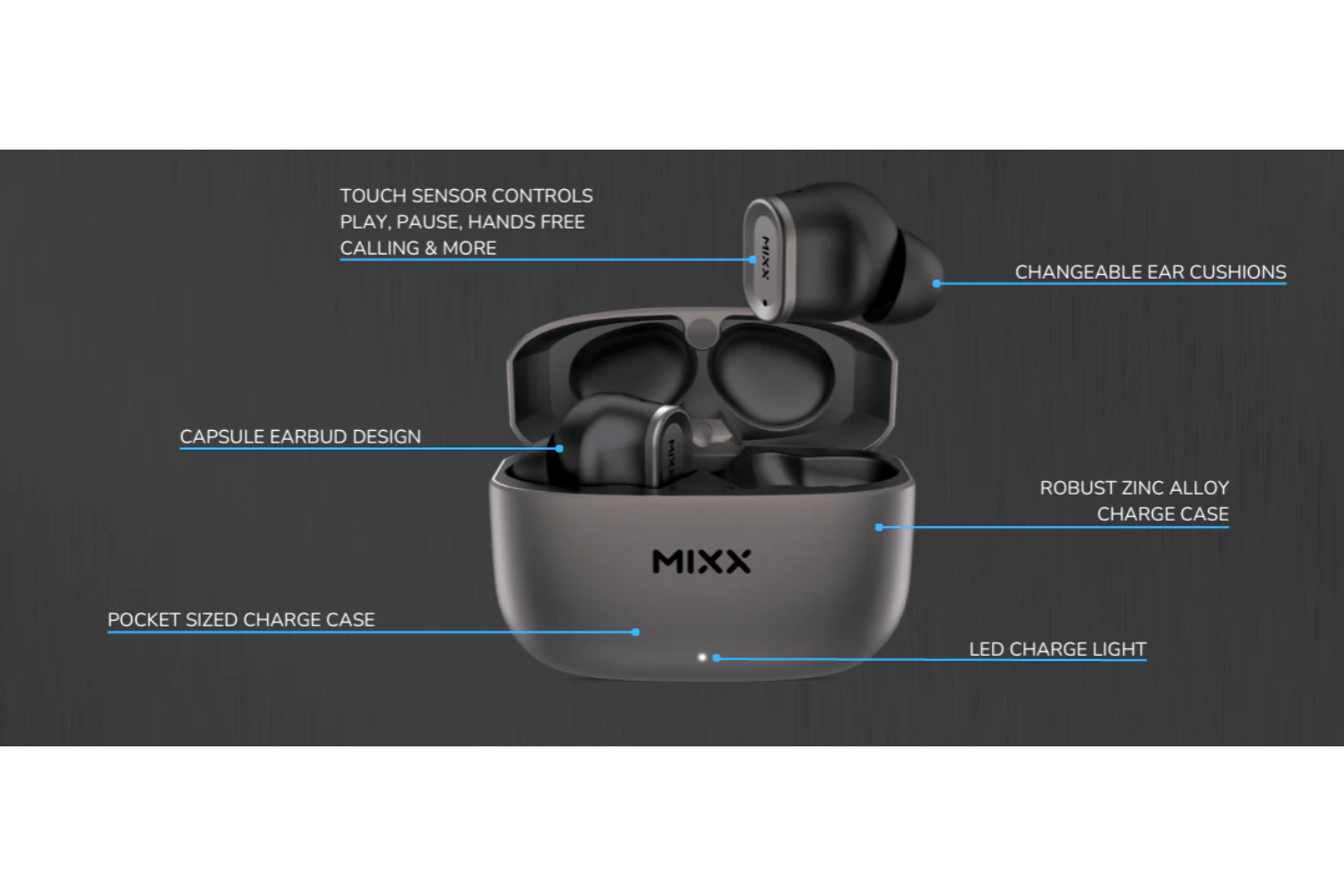 Mixx StreamBuds Custom 1 In Ear True Wireless Earbuds Black Gun Metal