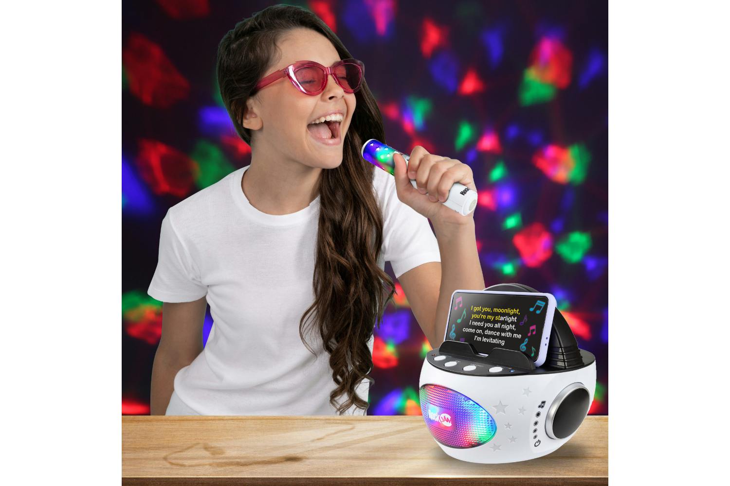 Rockjam RJK-POP-SOLO-BK 10-watt Rechargeable Bluetooth Karaoke Machine With Wireless Mic, Voice Changing Effects & Led Lights